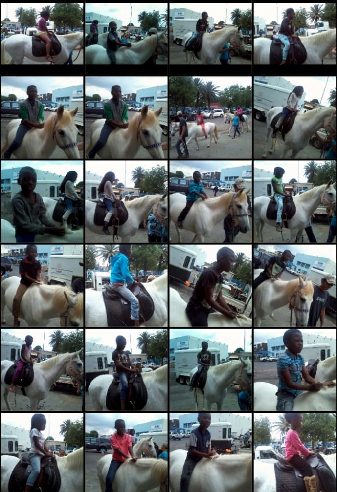 A collage of children enjoying supervised horse rides