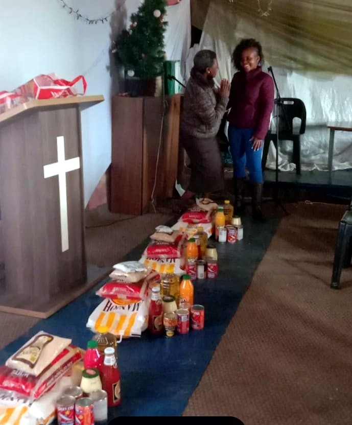 Food parcels arranged inside a church venue