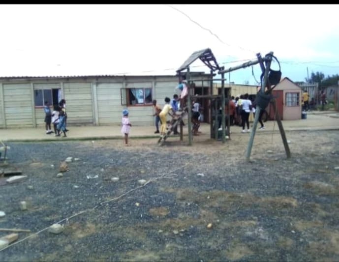 Children using an outdoor playground