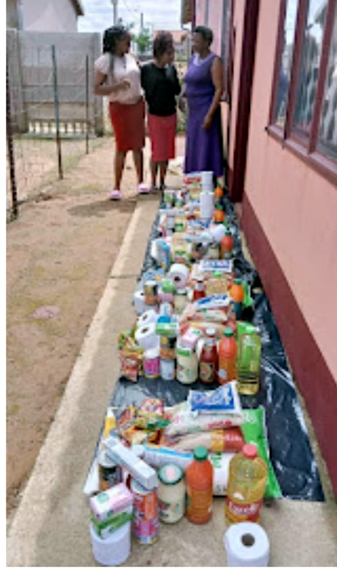 Food and household supplies arranged for distribution
