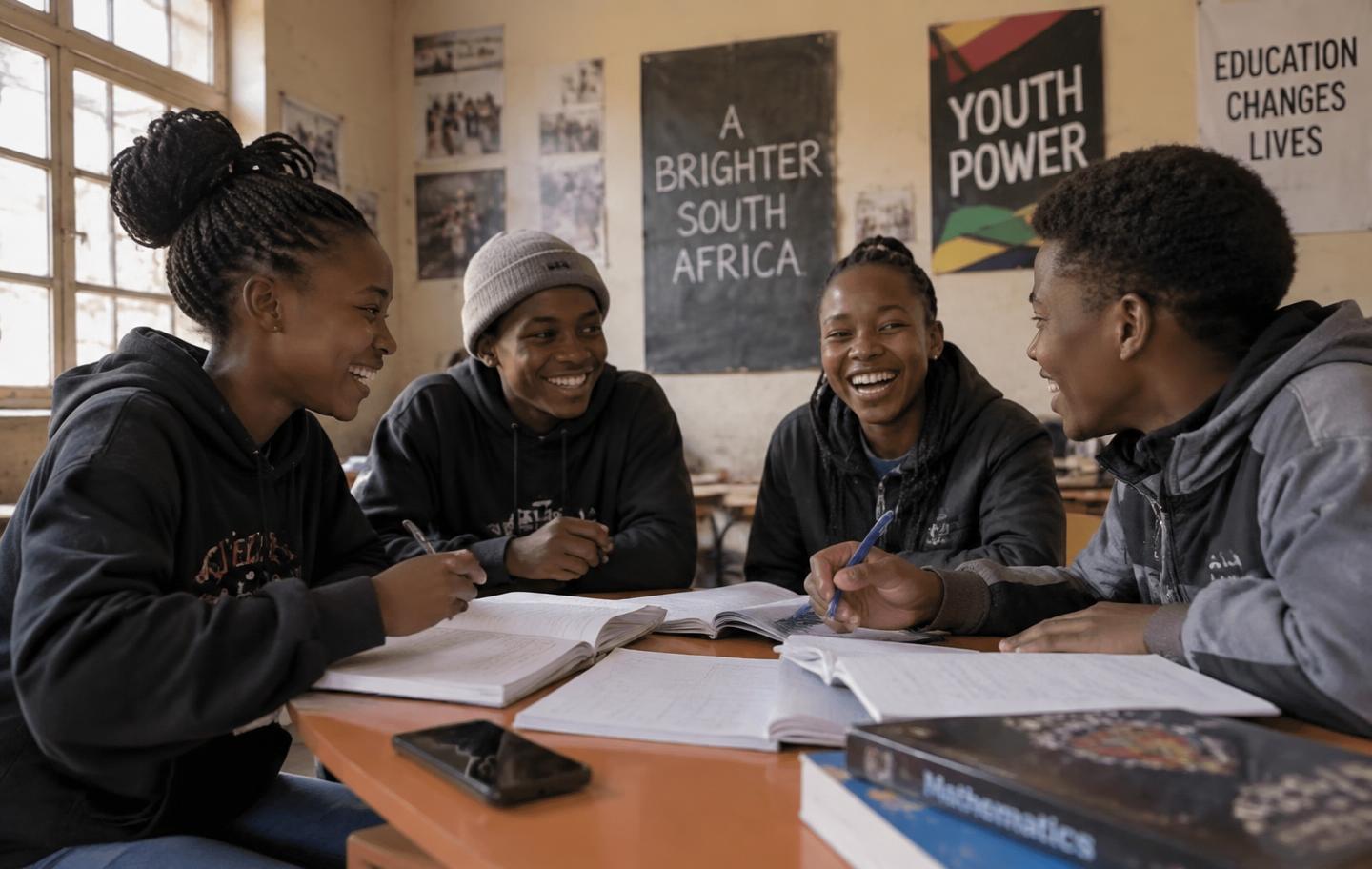 Young people studying together in a community room